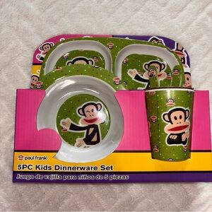 NWT Paul Frank 5-Piece Kids Dinnerware Set - Green and White